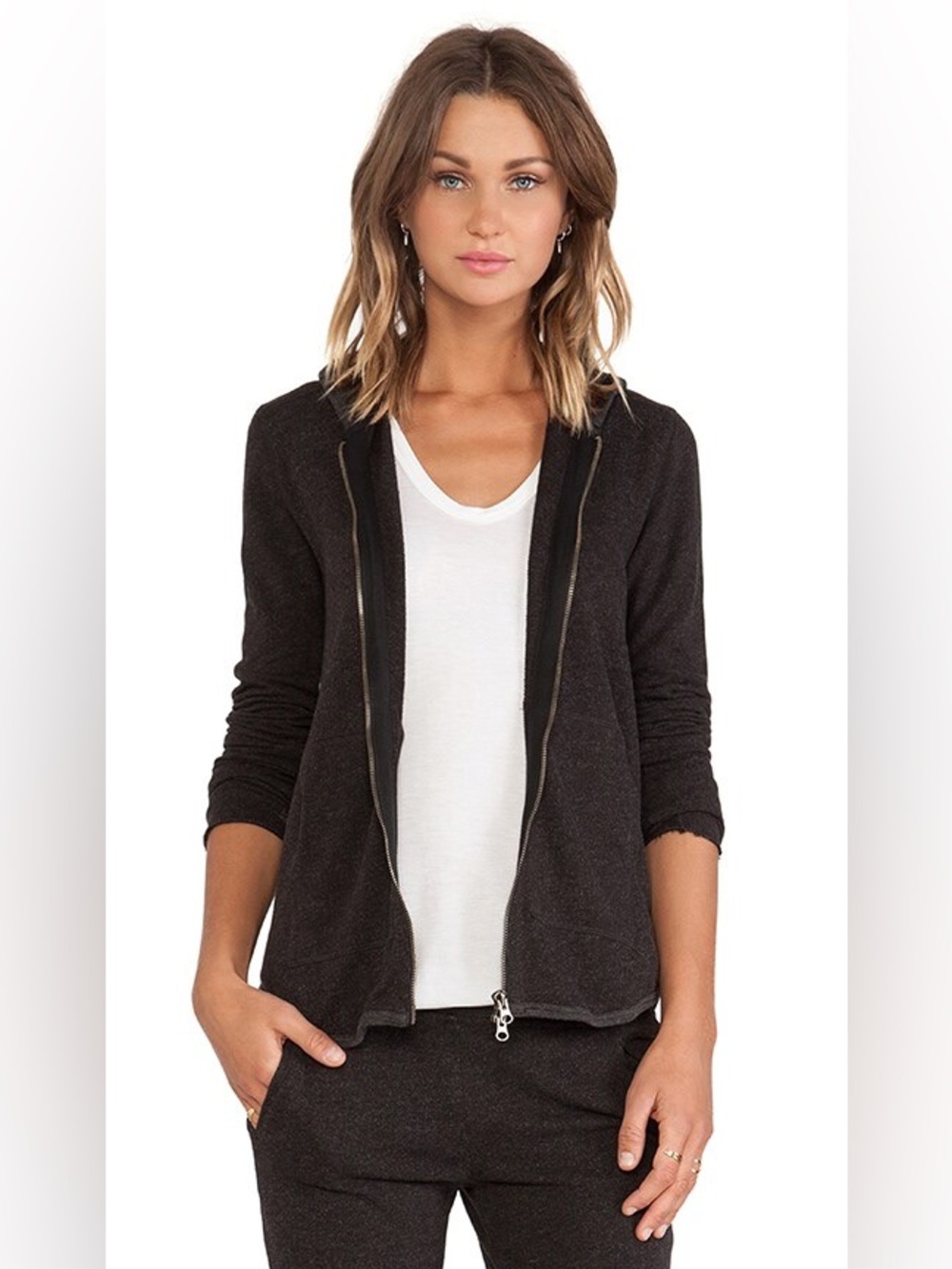 ATM Anthony Thomas Melillo French Terry Zip Front Hoodie Charcoal Heather S